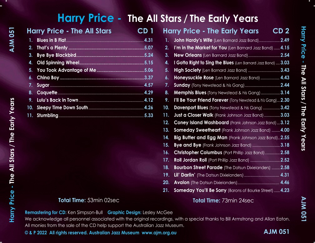 Harry Price – The All Stars 1973 / The Early Years 1959-1977 – 2 CD Set – AJM 051 - Image 2